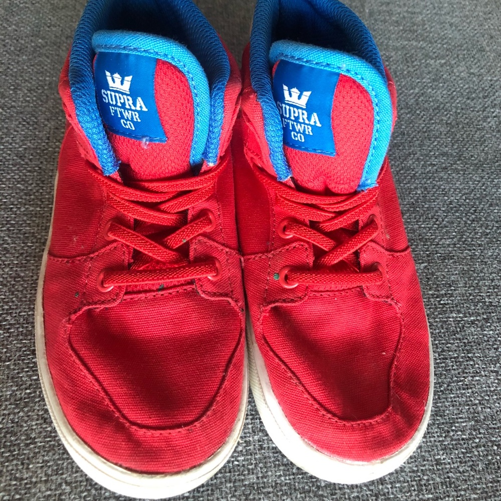 Supra pull on sneakers. Toddler US 9 red & blue